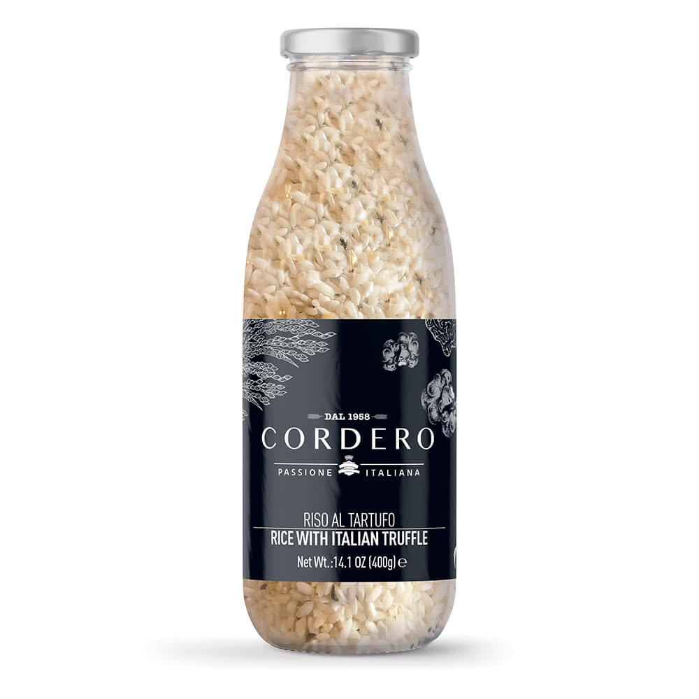 Glass bottle with truffle risotto